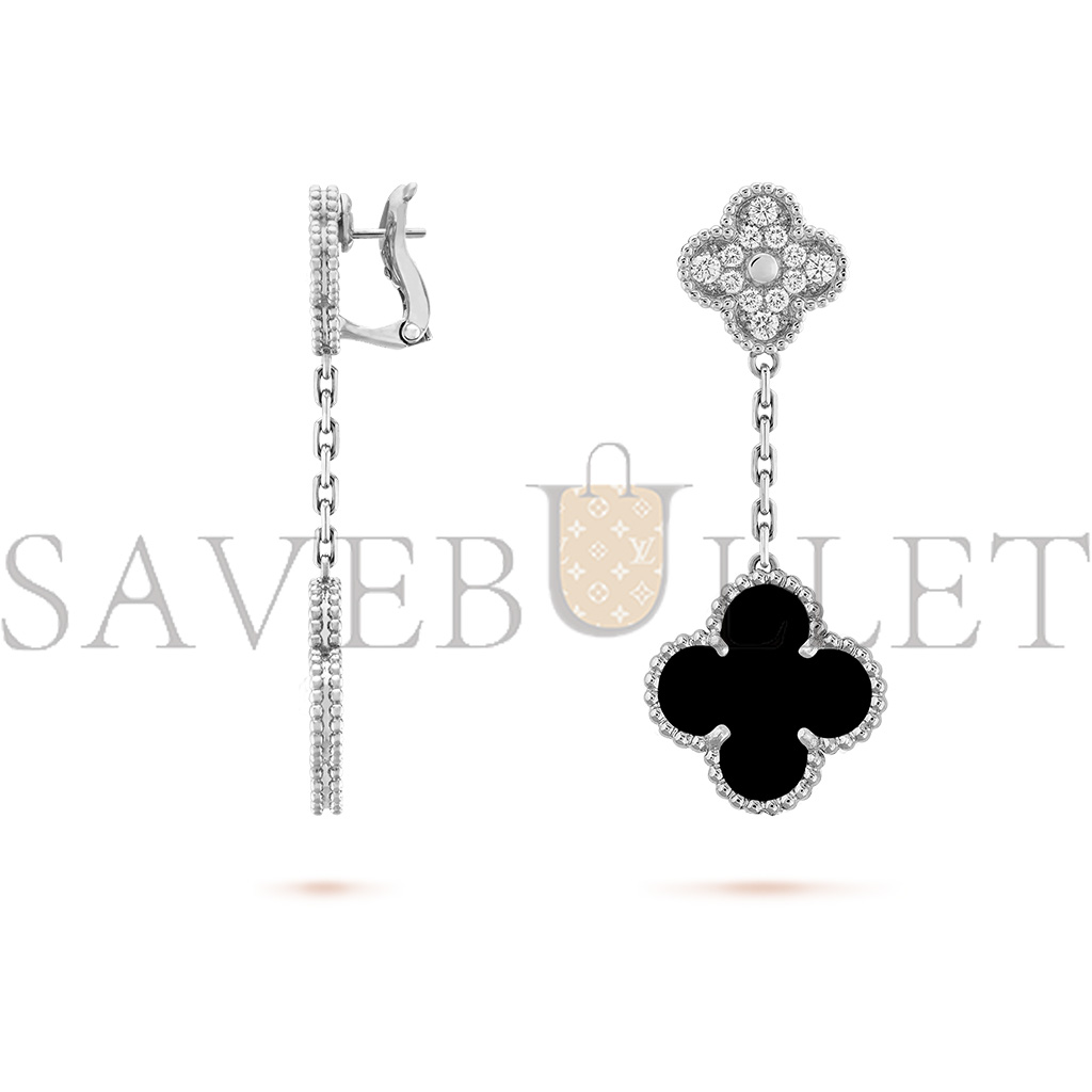 VAN CLEEF  ARPELS MAGIC ALHAMBRA EARRINGS, 2 MOTIFS - WHITE GOLD, DIAMOND, ONYX  VCARP2RA00